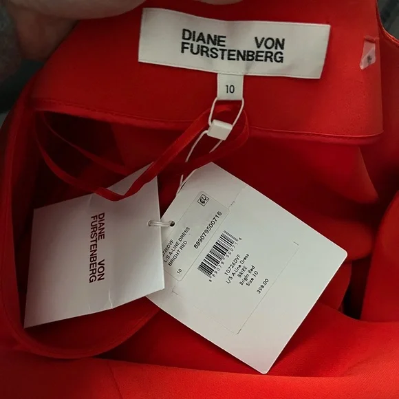 NWT DVF L/S A-line dress. BRIRE wrap style bright red - Picture 15 of 16